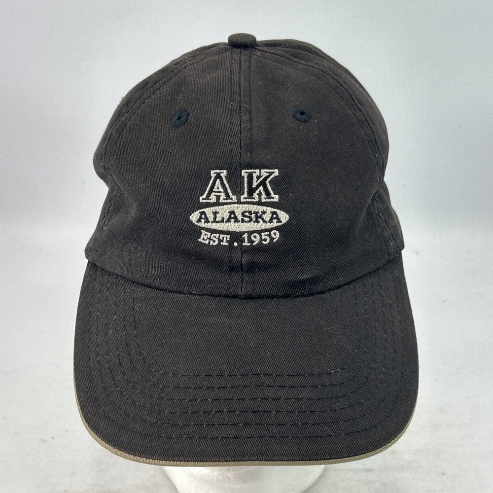 Vintage Alaska Hat Cap Strap Back Black Embroidered Arctic Circle Soft Dad